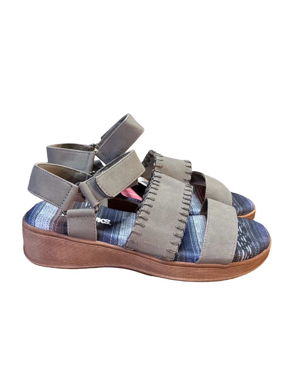 MUK LUKS City Soul Sandals Gray Faux Suede Platform Strappy Women’s Size 8